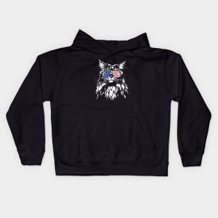 Proud Maine Coon American Flag patriotic cat Kids Hoodie